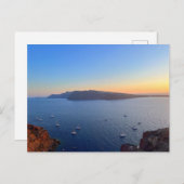 サントリーニオールドハーバーボーツインサンセットギリシャ ポストカード (正面/裏面)