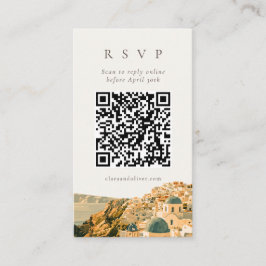 サントリーニカルデラ海岸ウェディングQR RSVPカード エンクロージャーカード
