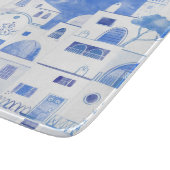 サントリーニギリシャの島の水の色の町並み カッティングボード (角)