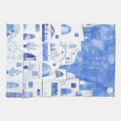 サントリーニギリシャの島の水の色の町並み キッチンタオル (横)