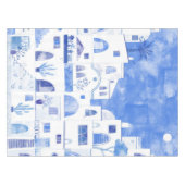 サントリーニギリシャの島の水の色の町並み テーブルクロス (正面(横))