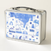 サントリーニギリシャの島の水の色の町並み メタルランチボックス (裏面)