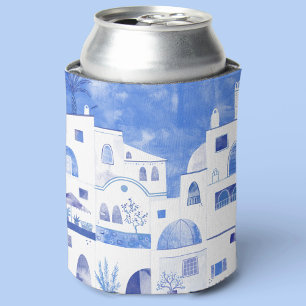 サントリーニギリシャの島の水の色の町並み 缶クーラー