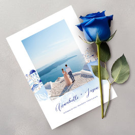 サントリーニギリシャの水の色のカップル写真結婚の写真 セーブザデート