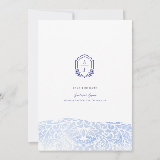 サントリーニギリシャの水の色のカップル写真結婚の写真 セーブザデート (裏面)