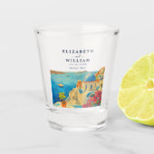 サントリーニギリシャの水の色のスカイライン結婚ズ ショットグラス (正面)