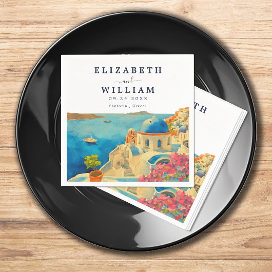 サントリーニギリシャの水の色のスカイライン結婚ズ スタンダードカクテルナプキン