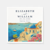 サントリーニギリシャの水の色のスカイライン結婚ズ スタンダードカクテルナプキン (正面)