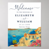 サントリーニギリシャの水の色のスカイライン結婚ズ ポスター (正面)