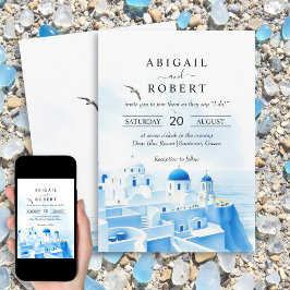 サントリーニギリシャの水の色の結婚風景 招待状