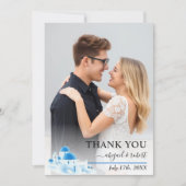 サントリーニギリシャの水の色結婚は感謝の言葉 サンキューカード (正面)