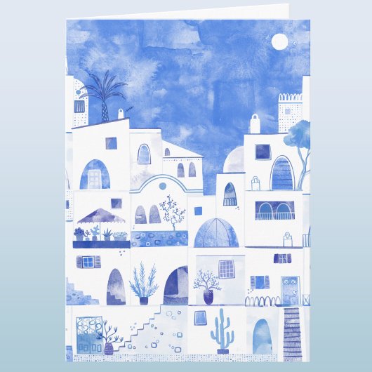 サントリーニギリシャの水彩画グリーティングカード カード