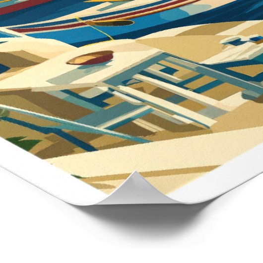 サントリーニギリシャアートヴィンテージトラベルイラストレーション ポスター (角)