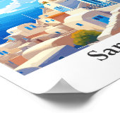 サントリーニギリシャアートヴィンテージトラベルイラストレーション ポスター (角)