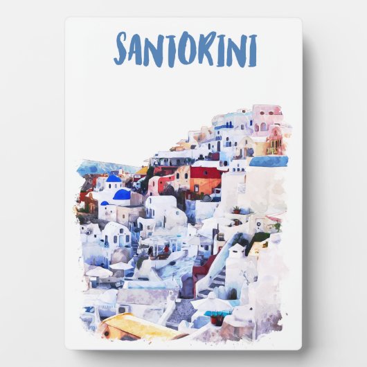 サントリーニギリシャイラストレーションウォーターカラー フォトプラーク (正面)