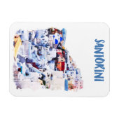 サントリーニギリシャイラストレーション水彩写真 マグネット (横)