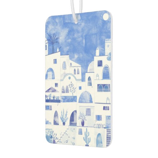 サントリーニギリシャブルーとホワイトウォーターのカラーアート カーエアーフレッシュナー (左)