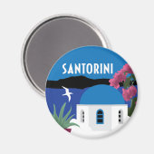 サントリーニギリシャヴィンテージスタイルイラストレーション マグネット (正面/裏面)