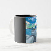 サントリーニギリシャヴィンテージミニマル旅行ポスター ツートーンマグカップ (正面左)