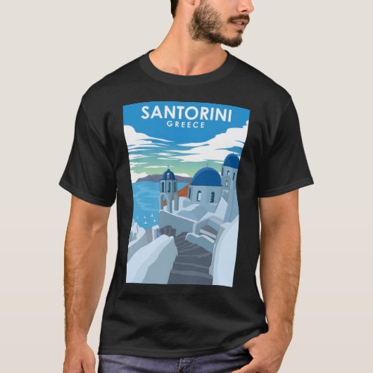 サントリーニギリシャヴィンテージミニマル旅行ポスター Tシャツ (正面)