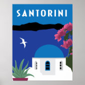 サントリーニギリシャヴィンテージ旅行スタイルイラストレーション ポスター (正面)