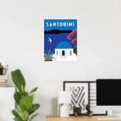 サントリーニギリシャヴィンテージ旅行スタイルイラストレーション ポスター (ホームオフィス)