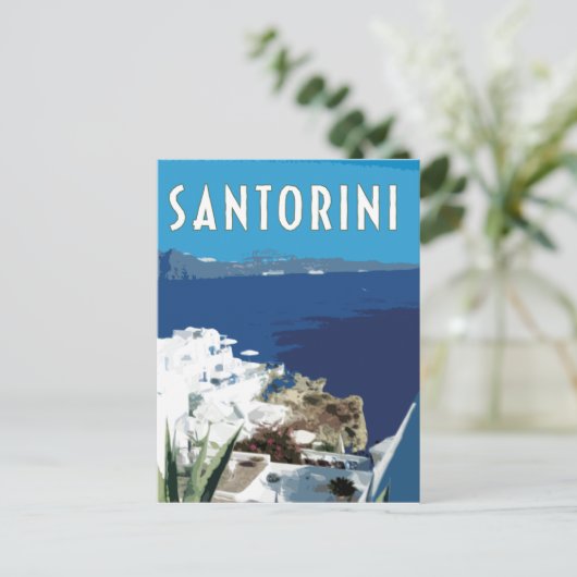 サントリーニギリシャヴィンテージ旅行スタイル ポストカード (スタンド正面)