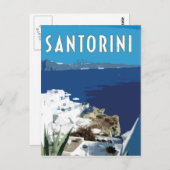 サントリーニギリシャヴィンテージ旅行スタイル ポストカード (正面/裏面)