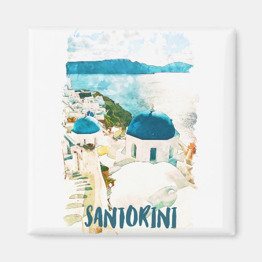 サントリーニギリシャヴィンテージ旅行水の色 マグネット (正面)