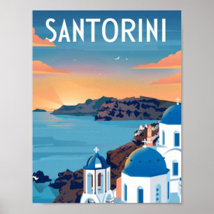 サントリーニギリシャヴィンテージ有名な旅行プレイス ポスター