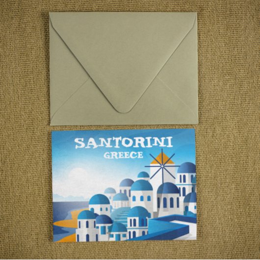 サントリーニギリシャヴィンテージ水彩画 ポストカード