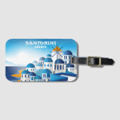 サントリーニギリシャヴィンテージ水彩画 ラゲッジタグ (正面横)