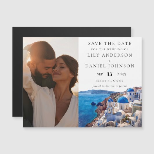 サントリーニギリシャ写真結婚式の日付を保存 マグネット招待状 (正面/裏面)