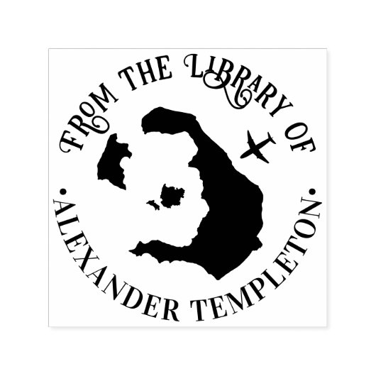 サントリーニギリシャ地図飛行機ラウンドライブラリー図書名 セルフインキングスタンプ (デザイン)