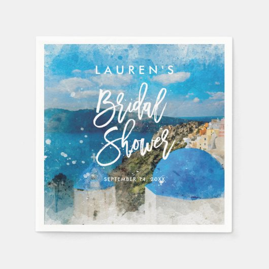 サントリーニギリシャ夏のブライダルシャワーナプキン スタンダードカクテルナプキン (正面)