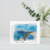 サントリーニギリシャ夏の日付を保存 ポストカード (スタンド正面)