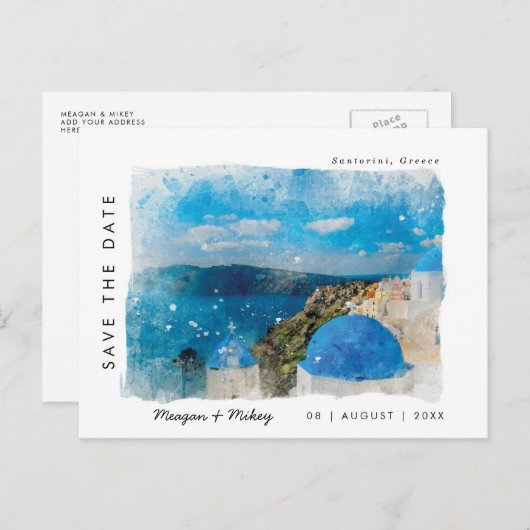 サントリーニギリシャ夏の日付を保存 ポストカード (正面/裏面)