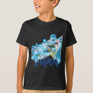 サントリーニギリシャ島の水彩記念物名勝 Tシャツ