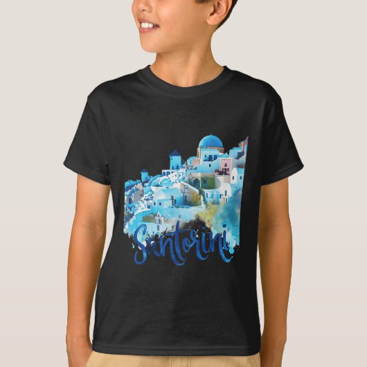 サントリーニギリシャ島の水彩記念物名勝 Tシャツ (正面)