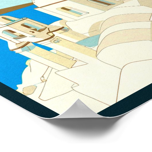 サントリーニギリシャ島ヴィンテージ旅行記念品 ポスター (角)