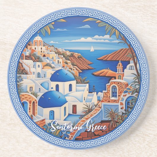 サントリーニギリシャ島絵を描海 | トラベルアート コースター (正面)
