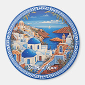 サントリーニギリシャ島絵を描海 | トラベルアート マグネット (正面)