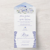 サントリーニギリシャ建築の水の結婚色の オールインワン招待状 (内側)