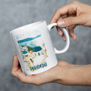 サントリーニギリシャ旅行水の色 コーヒーマグカップ
