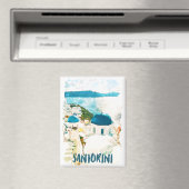 サントリーニギリシャ旅行水彩画ポスター マグネット (インサイチュ (食洗機))