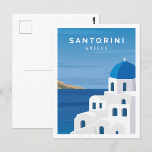 サントリーニギリシャ有名な旅行プレイスイラストレーション ポストカード