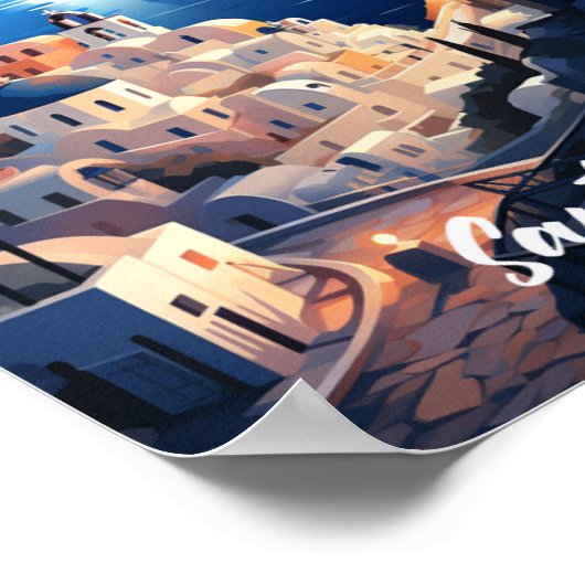 サントリーニギリシャ有名ヴィンテージトラベルプレイス ポスター (角)