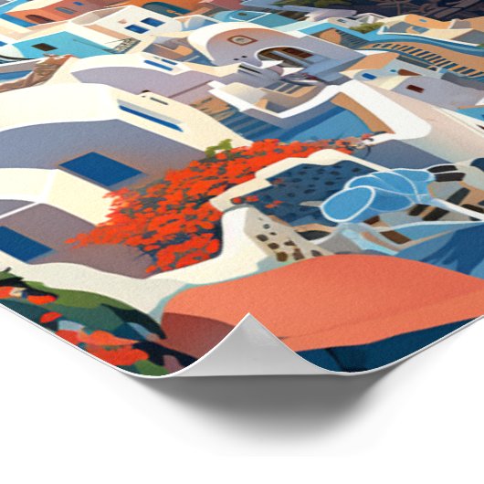 サントリーニギリシャ有名ヴィンテージトラベルプレイス ポスター (角)