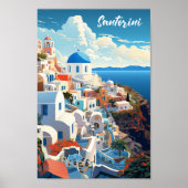 サントリーニギリシャ有名ヴィンテージトラベルプレイス ポスター (正面)