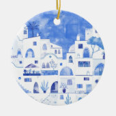 サントリーニギリシャ水彩町並 セラミックオーナメント (正面)